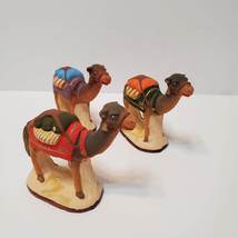 Camel Figurines, set of 3, Vintage Hand Painted Clay, Nativity Holiday Animal image 2