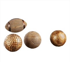 Sports Ball Figurine 4" High Set of 4 Football Golf Basketball Soccer Poly Stone