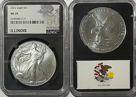2022 American Silver Eagle $1 NGC MS70 50 STATES EAGLES Series - ILLINOIS  image 1