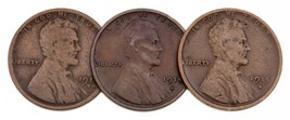 Lot De 3 Lincoln Centimes (1911, 1914, 1915) S En VG À Fin État, Marron Couleur - $74.23