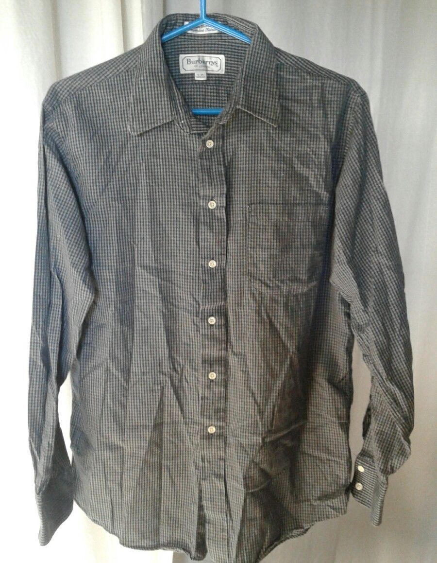 Men's Burberrys of London Button Up Grey Check Shirt 16-34 Made in USA ...