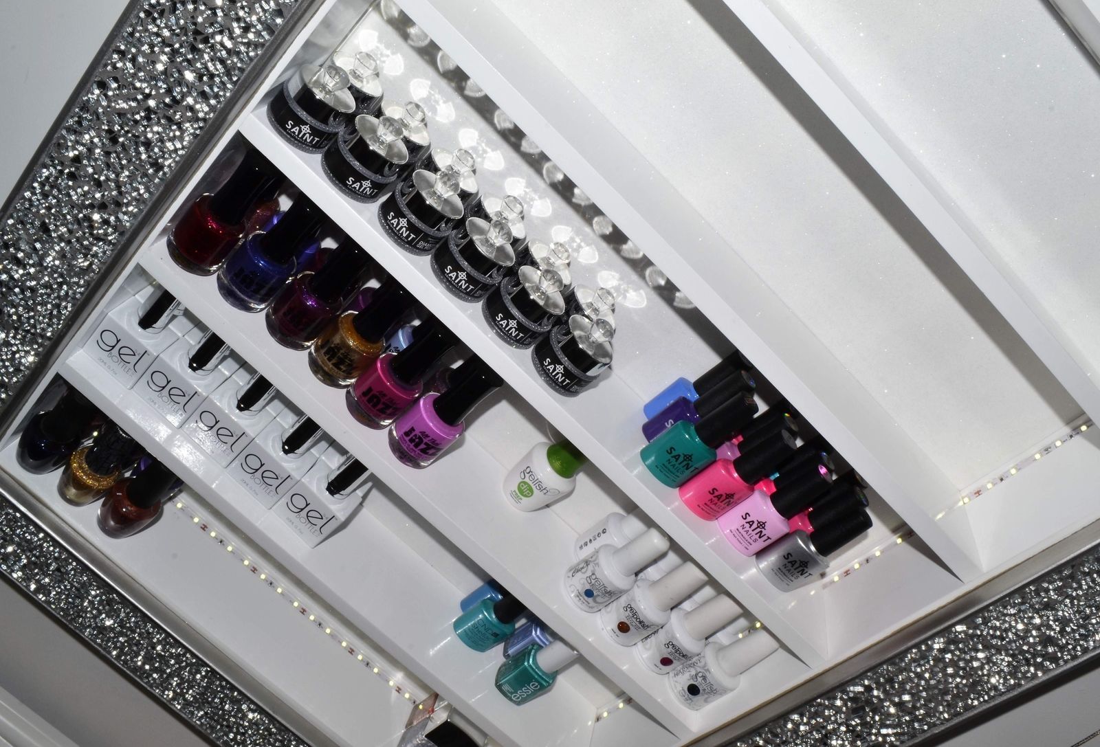 nail polish display retail storage with LED bright illumination