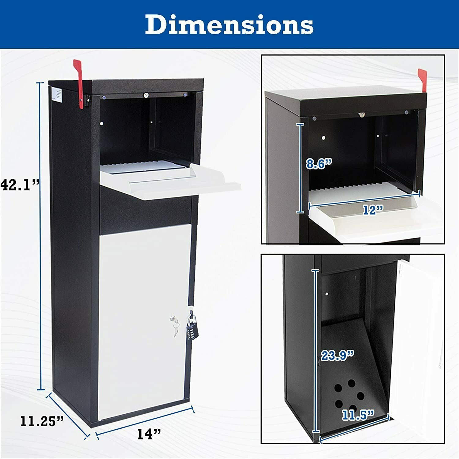 OB* Large Freestanding Mailbox Package Dropbox Outdoor 18 Gauge Steel Parcel BLK Other