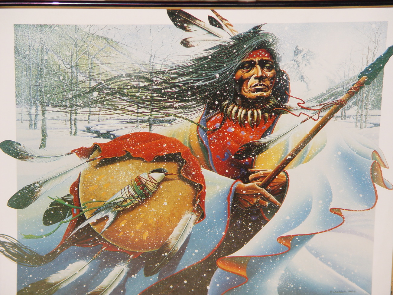 Native American Art Print "Indian with Shield in Winter" by Artist