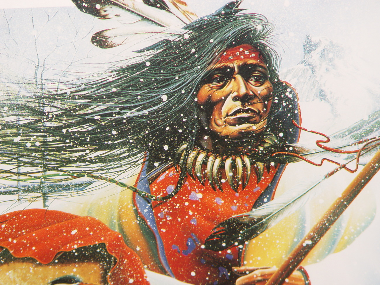Native American Art Print: "Indian with Shield in Winter" by Artist