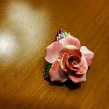 Rose Brooch, Ceramic Flower Lapel Pin, Made in England, Mid Century Jewelry