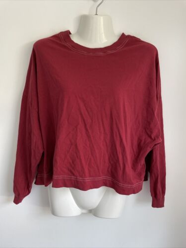 Primary image for Urban Outfitters Womens XS Red Cropped Oversized Shirt Tee Top Long Sleeve 