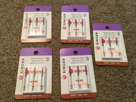 5 PACKS ~ SINGER SEWING MACHINE NEEDLES FOR LEATHER ~ 90 14  / 10 16 - $20.09