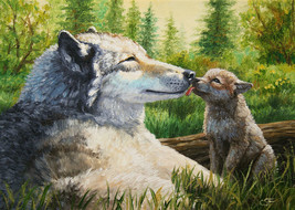 mother wolf pup affectionate kiss love ceramic tile mural medallion back... - $94.04+