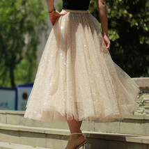 GOLD Sequin Tulle Midi Skirt Women Gold Sparkly Skirt Plus Size Party Skirt image 2