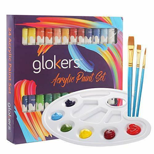 Acrylic Paint Set 24 Rich Colors Non Toxic With 3 Paint Brushes & Palette