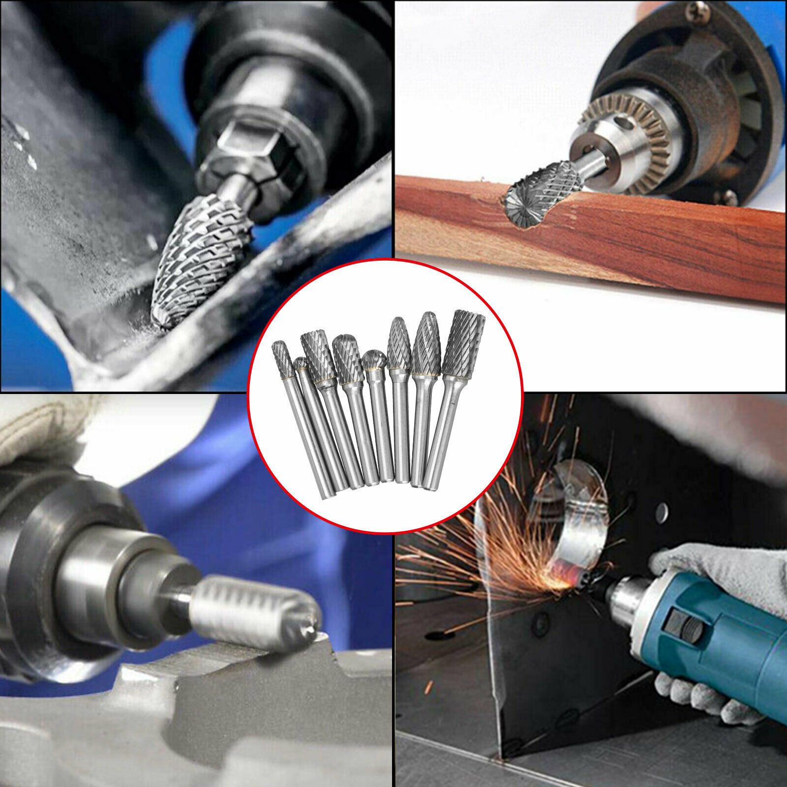 8 Pcs Tungsten Carbide Burrs Rotary Burr Set Head 1/4"" Shank Die ...