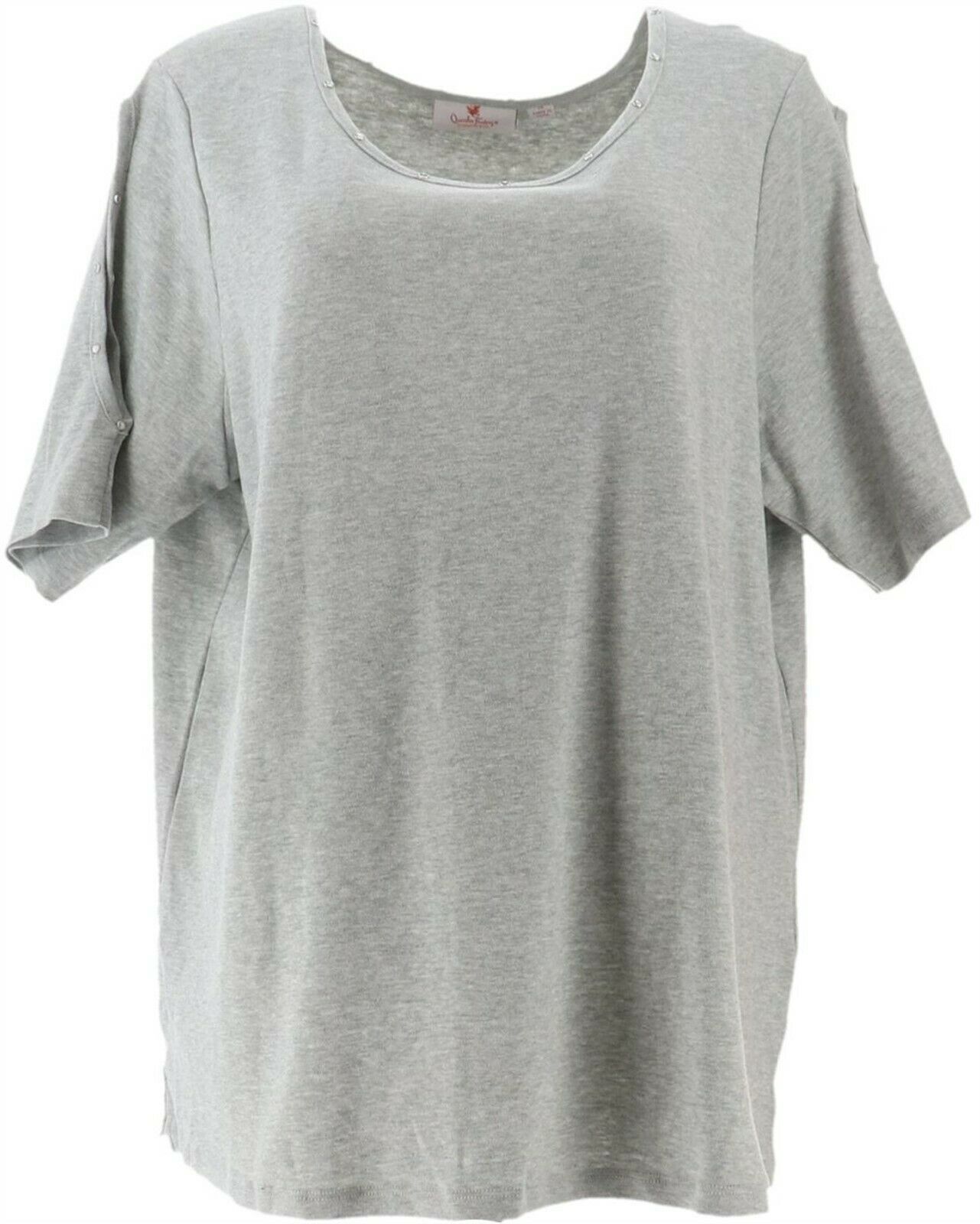 Quacker Factory 2Pc Cold Shoulder Knit T-shirts UltraPk HthrGry S NEW A289688