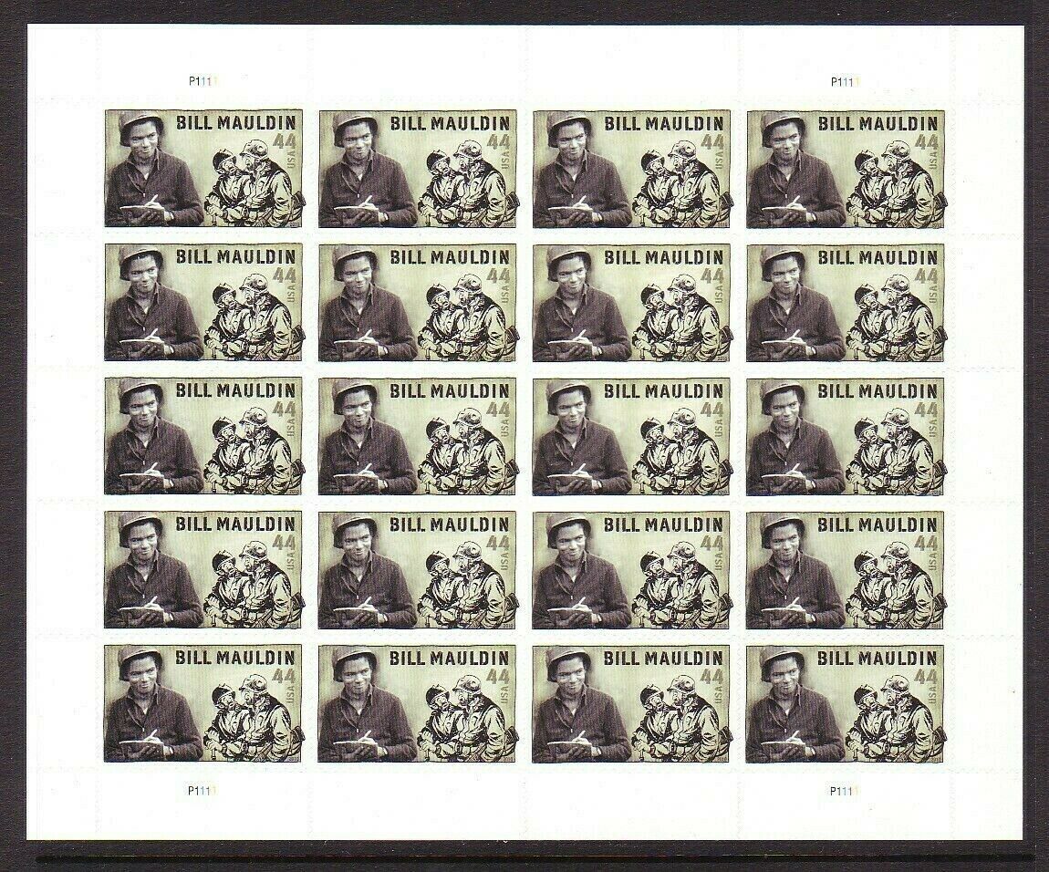 Bill Mauldin Sheet of Twenty 44 Cent Postage Stamps Scott 4445