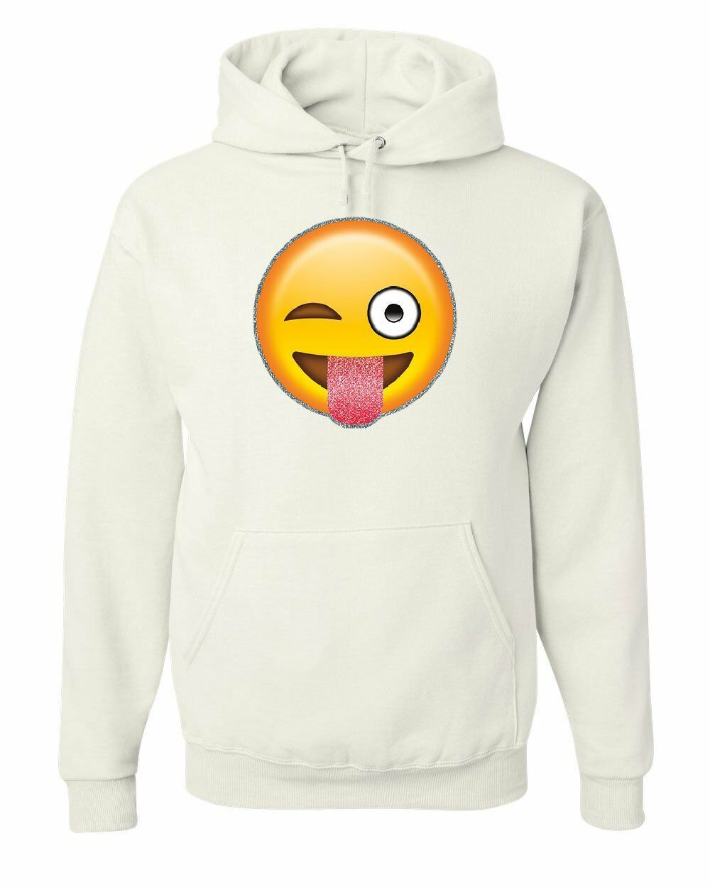 Wink Emoji Hoodie Glitter Cute Smiley Face Emoticon Pop Culture