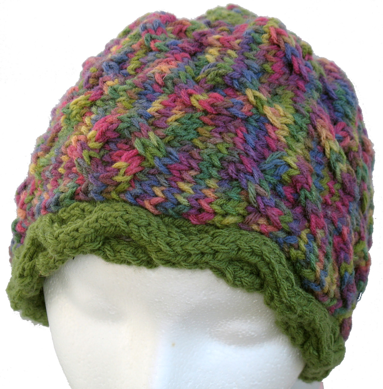 Primary image for Purple and green multicolor hand knit hat