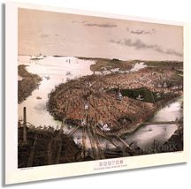 1877 Boston Map Wall Art View from the North - Vintage Map of City of Boston Wal - $34.99+