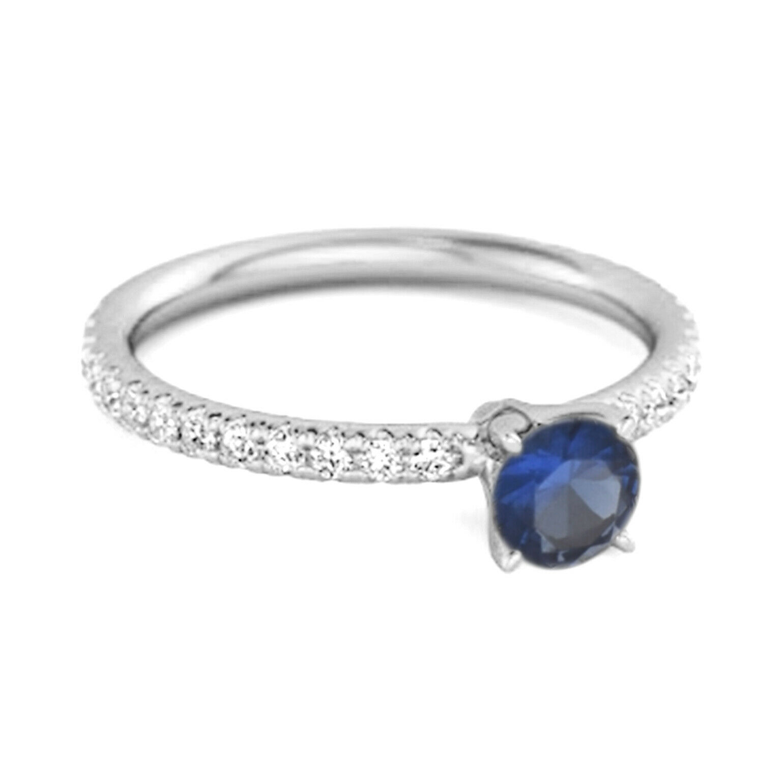 0.25 Ctw Blue Sapphire 9k White Gold Bridal Engagement Ring