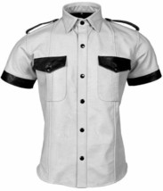 Men's Real Leather White Police Military Style Shirt Bluf All Size Shirt - $134.99