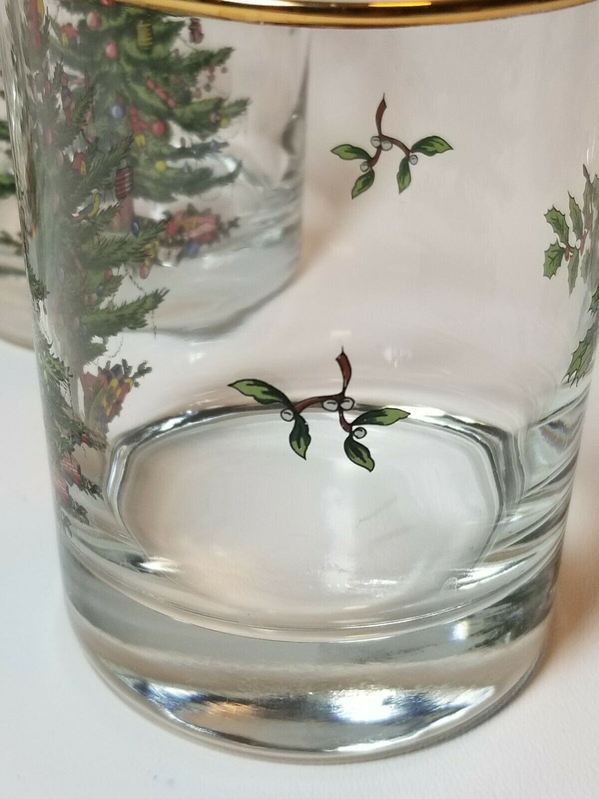 Spode Christmas Tree Double Old Fashioned Glasses in Box Gold Rim Set