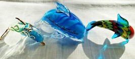Hand Blown Murano Crystal Dolphin LOT OF 3! Figurines 22K Gold Swarovski... - $48.00