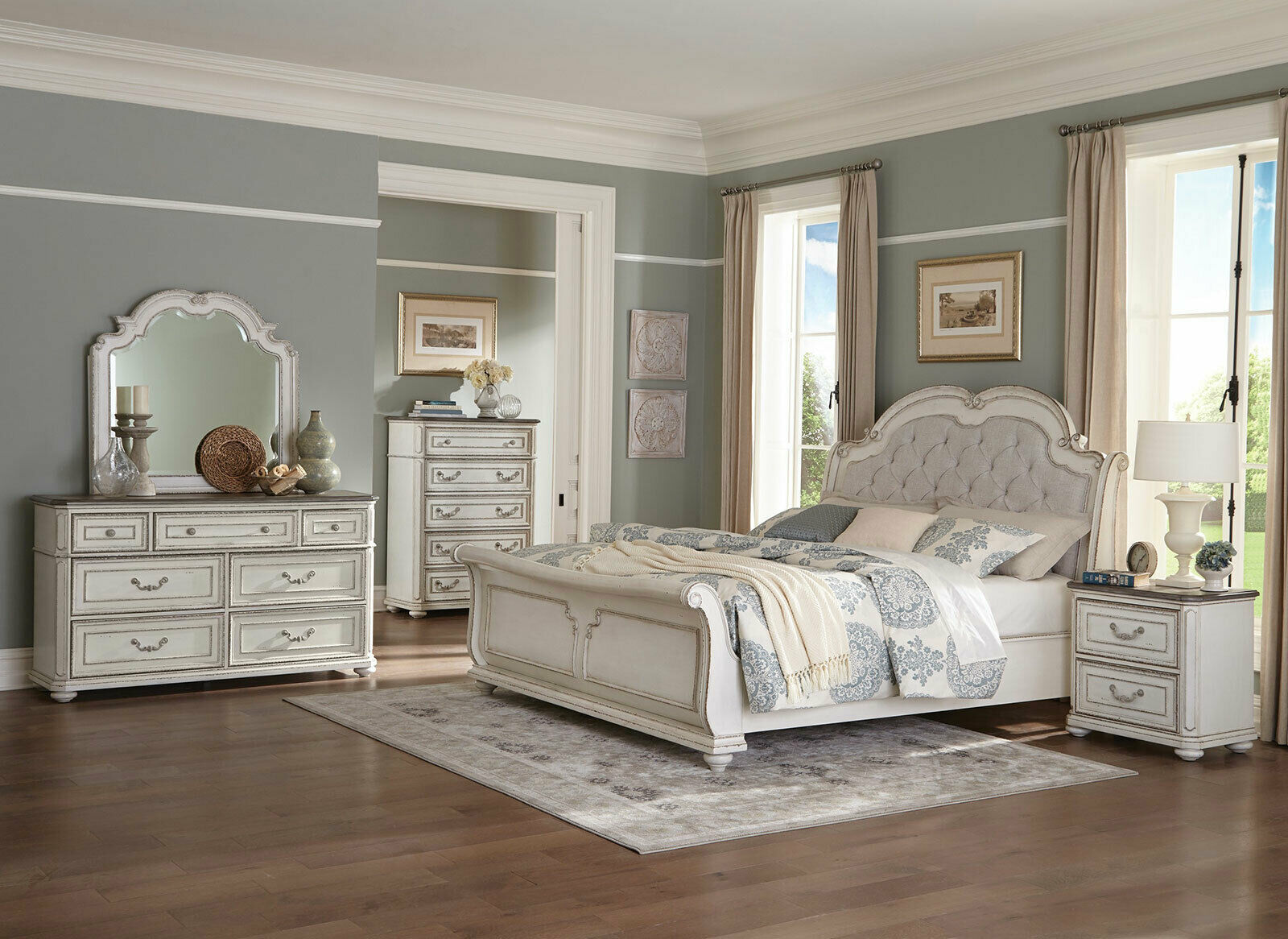 Traditional Antique White & Brown Bedroom Furniture - RENATA 5pcs King ...