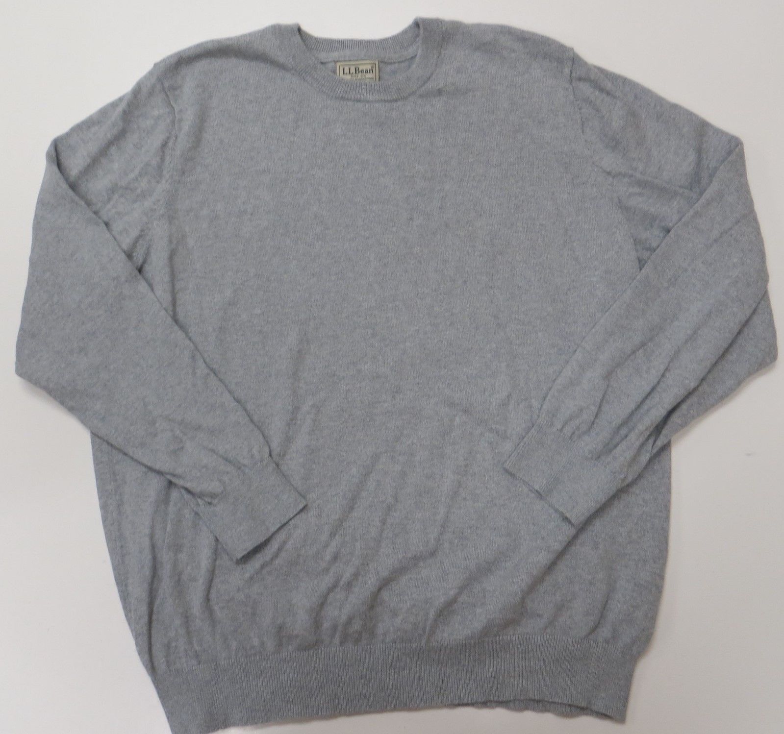 LL Bean Gray Sweater Mens Crew Neck XL Cotton Cashmere Blend Sweaters
