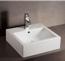 Square Wall Mount Basin,Overflow, Single Faucet Hole,Rear Center Drain - $609.15