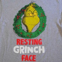 Resting Grinch Face Mens Funny Christmas T Shirt Gray Size L Dr Seuss - $19.79