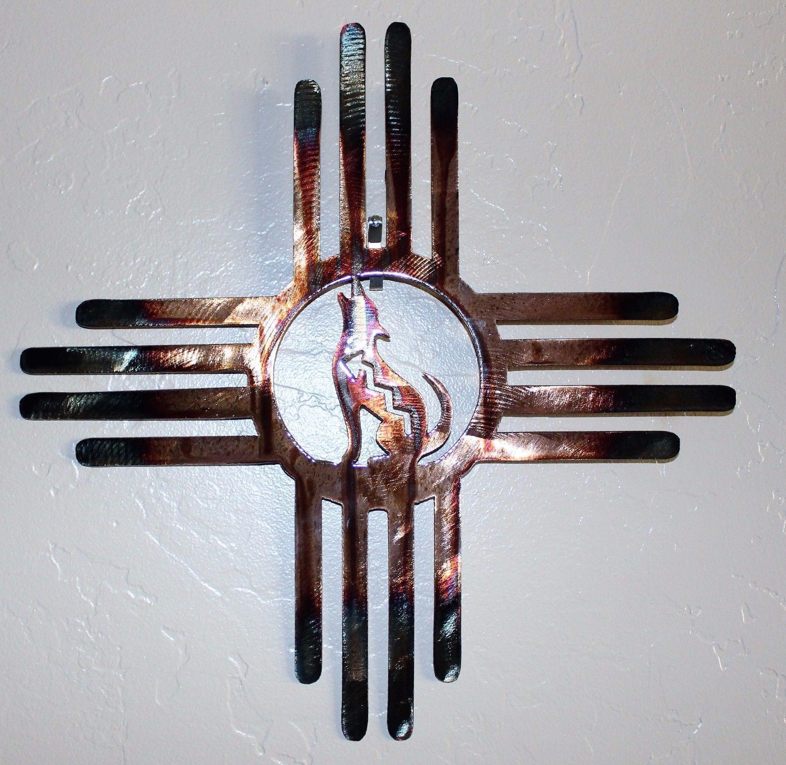 Southwestern Zia with Howling Coyote Metal Wall Art Decor 14