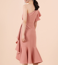 One Shoulder Midi Formal Dress Outfit Summer Wedding Bridesmaid Chiffon Dress  image 9