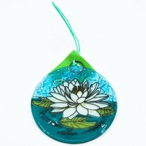 White Lotus Flower Fused Art Glass Ornament Sun Catcher Handmade Ecuador