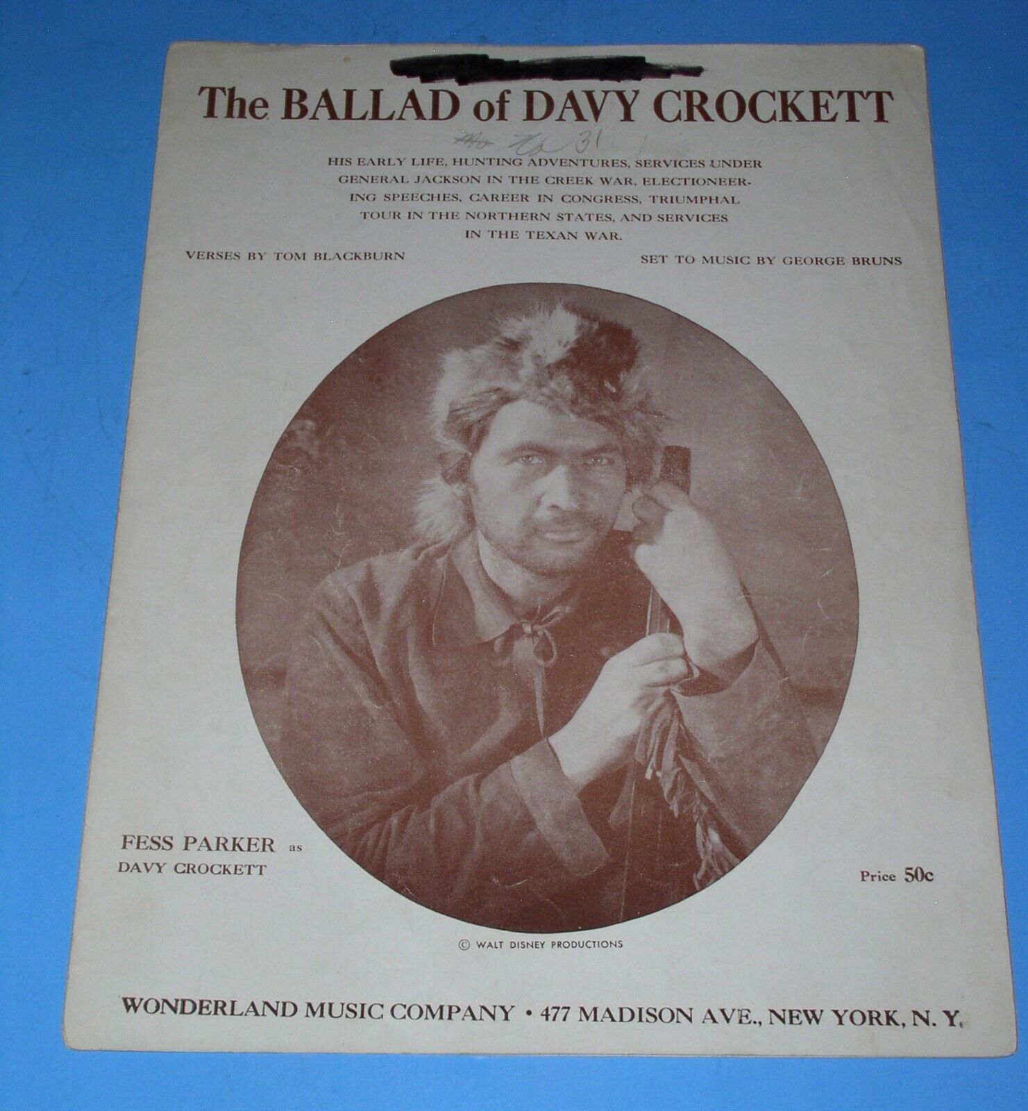 The Ballad Of Davy Crockett Sheet Music Vintage 1954 Fess Parker Walt ...