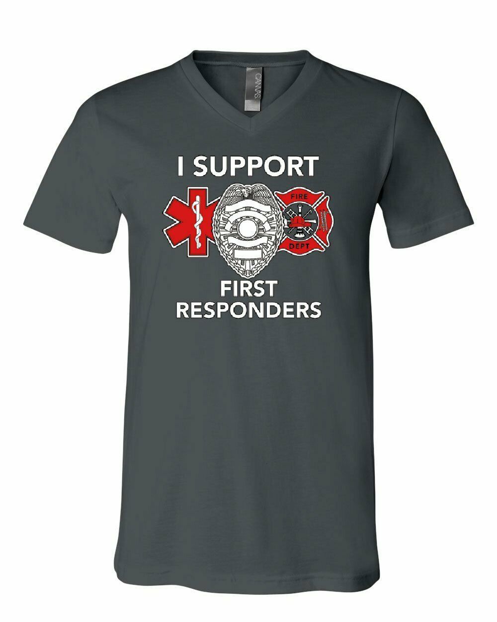 I Support First Responders V-Neck T-Shirt Police Firefighter EMS EMT ...