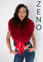Fox Fur Collar 43' (110cm) Saga Furs Dark Red Scarf Stole Detachable Ribbon image 3