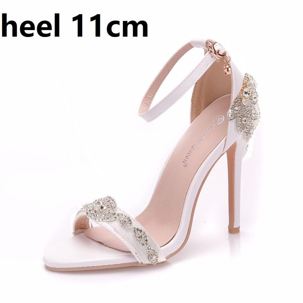 Crystal Queen Women Sandals Summer High Heels Peep Toes Buckle Strap Bridal Shoe