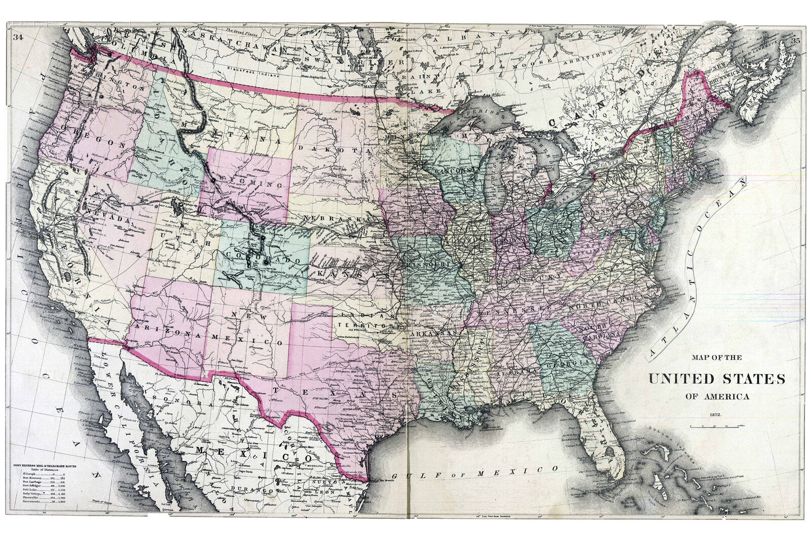 Lovely Historic United States Map, Reconstruction 1872 - Posters & Prints