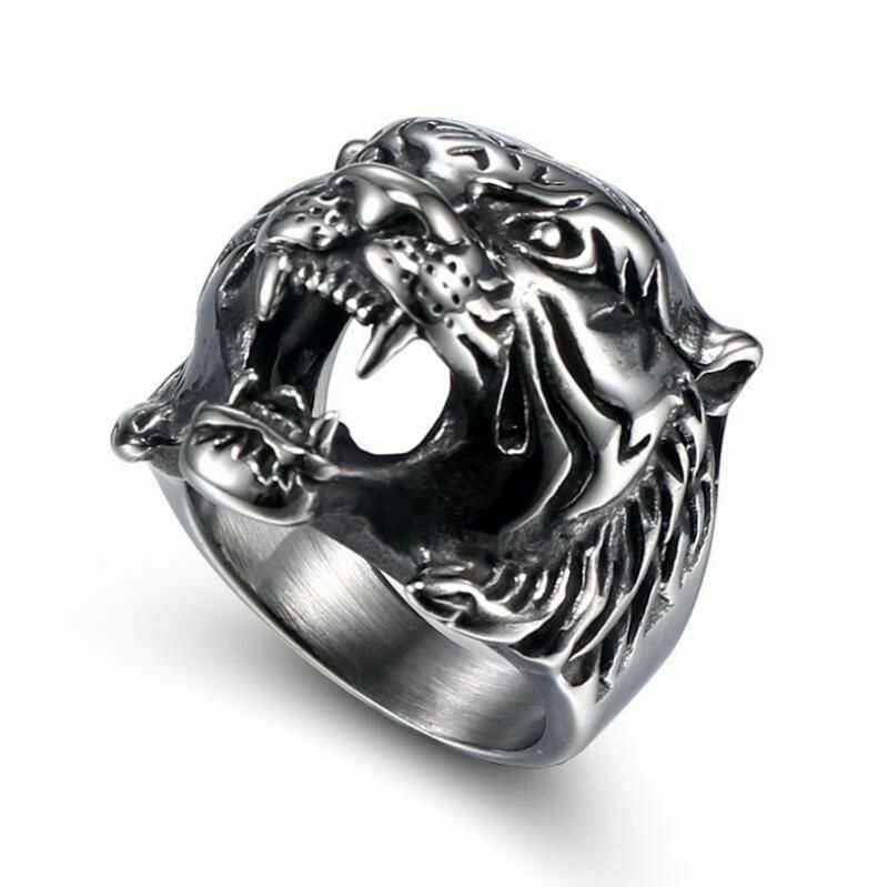 Newly Punk Personality Tiger Ring Men's Exquisite Animal Stainless Steel Jewelry