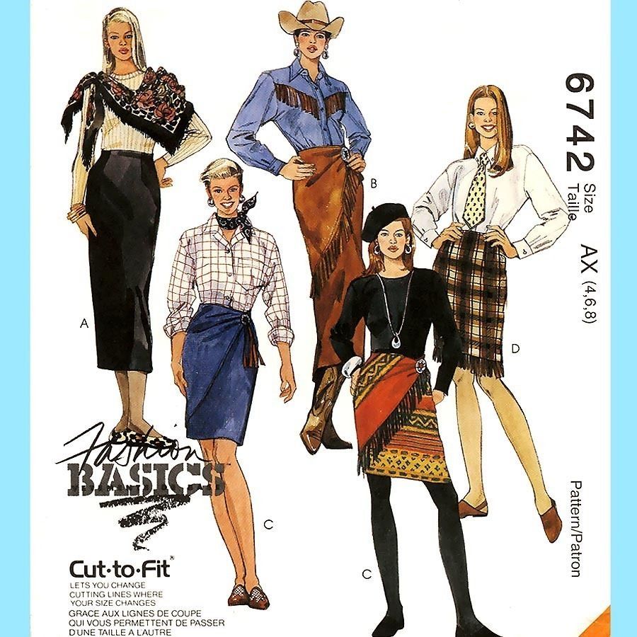 Primary image for Womens High Waist Slim Skirt Mock Wrap sz 4 6 8 Easy McCalls Pattern 6742 Uncut