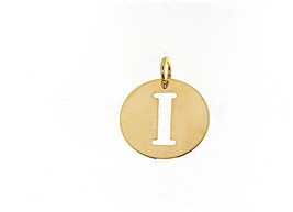 18K YELLOW GOLD LUSTER ROUND MEDAL WITH LETTER I MADE IN ITALY DIAMETER 0.5 IN image 1