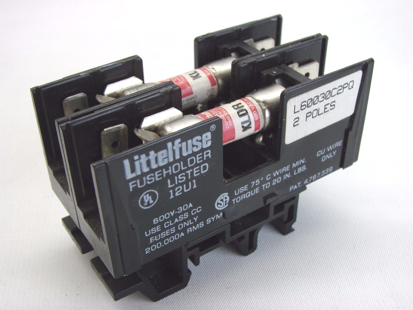 Littelfuse L60030C2PQ Double Pole Fuse Holder W/ 10amp Fuses 600V 30A