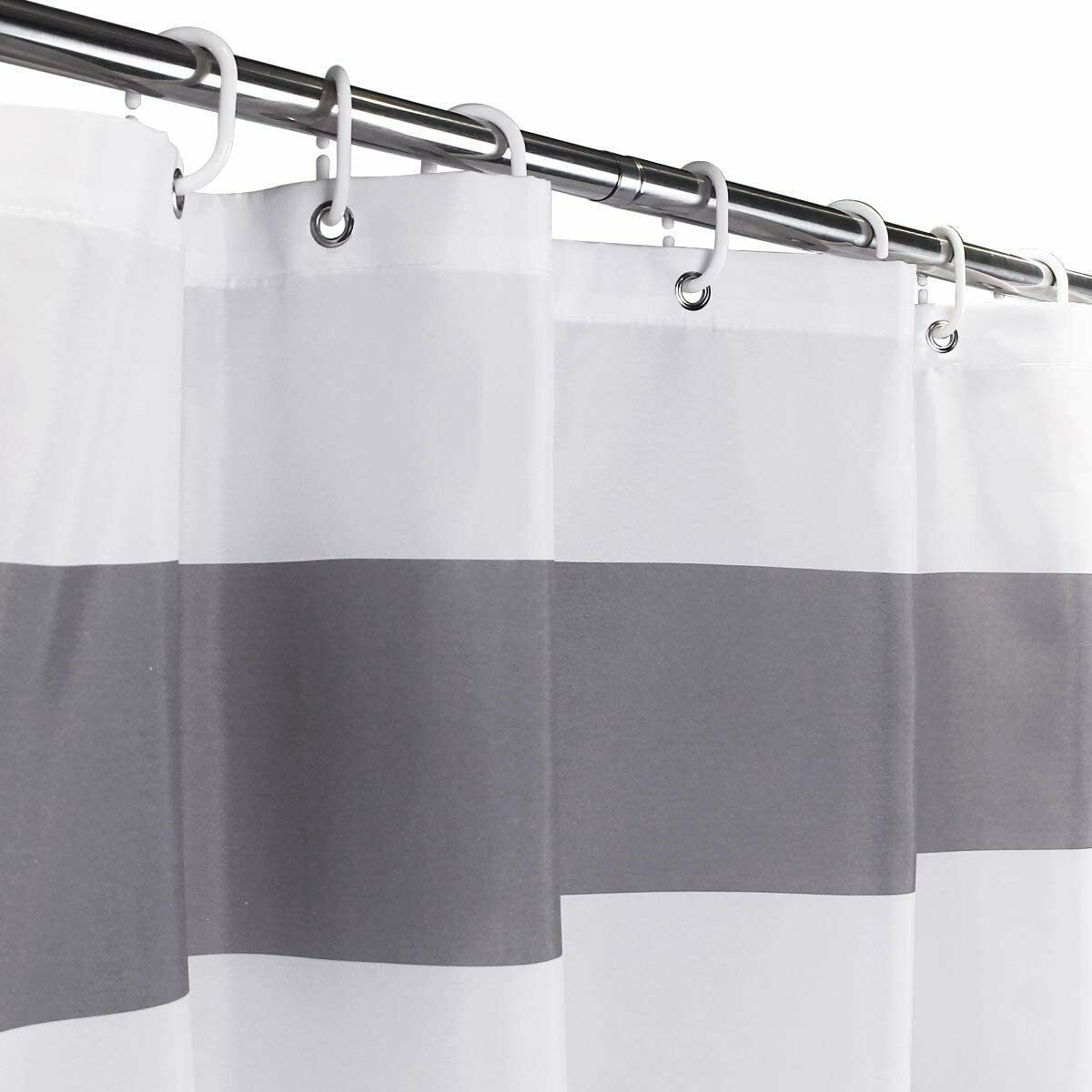 Gray White Horizontally Striped Farmhouse Simple Fabric Shower Curtain