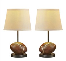 Football Table Lamps Set of 2 with Beige Shade 15.5" High Sports Mancave Boys