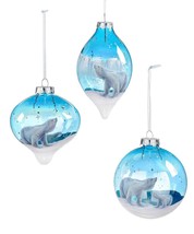 Polar Bear Ornaments Set 3 Painted Glass Christmas Inspired By Northern Lights 