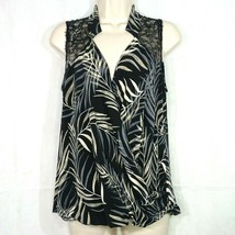 Cato Faux Wrap Top Shirt Lace Accent Women Size M Black Gray Tan Sleeveless - $12.61