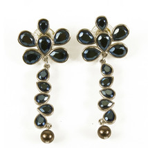 Swarovski Blue tone Crystals Silver tone Hardware Long Flower Earrings i... - $71.27