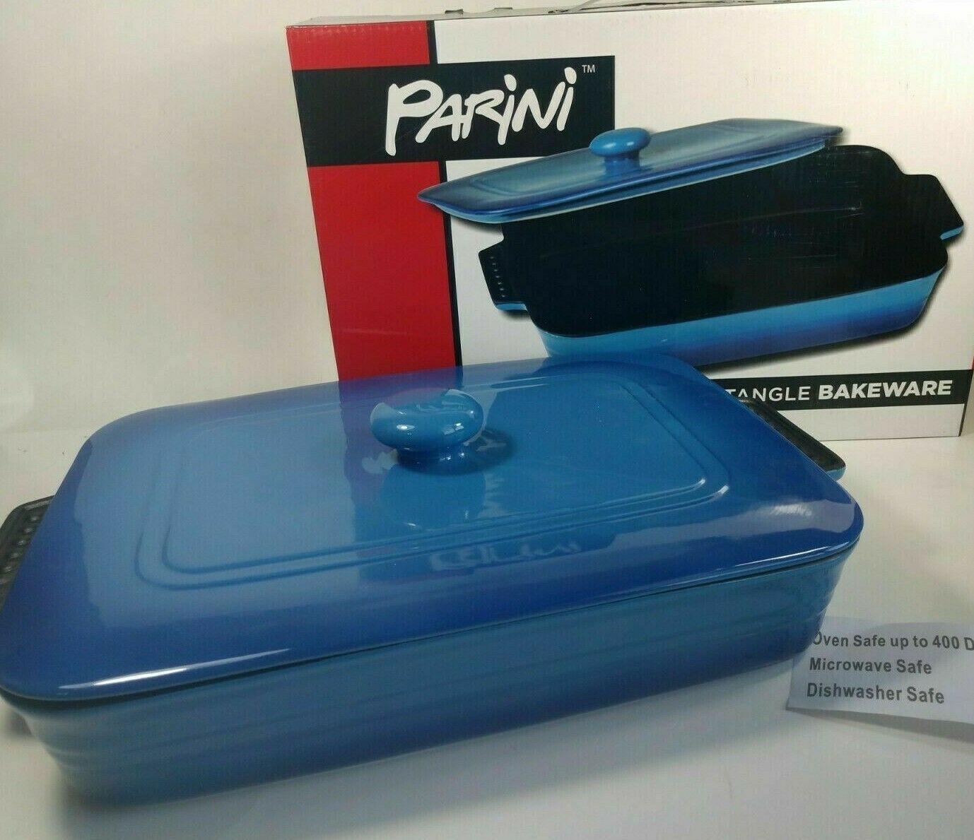 Parini Blue 9" x 12" Flameproof Rectangular Baking Dish Non
