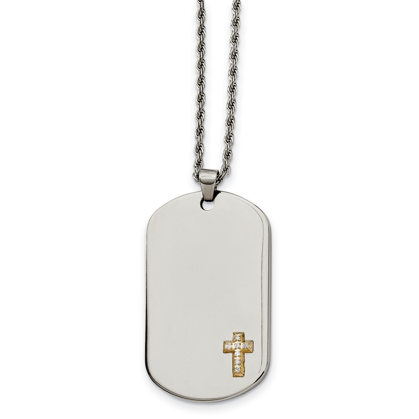 Stainless Steel 14k w/Diamonds Cross Dog Tag Necklace Fine Necklaces