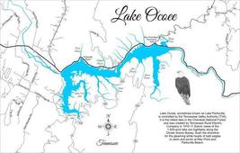 Ocoee Lake, Tennessee - Laser Cut Wood Map - $86.50+