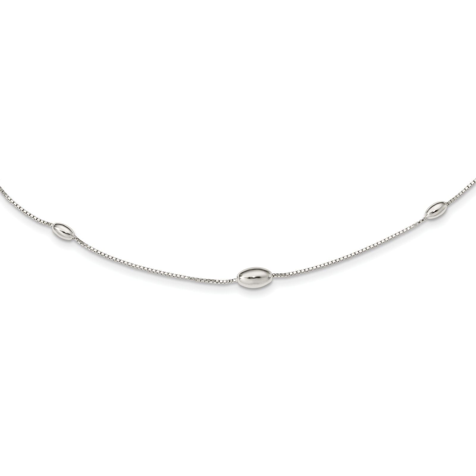 Sterling Silver Polished Oval Beaded Necklace Fine Necklaces & Pendants